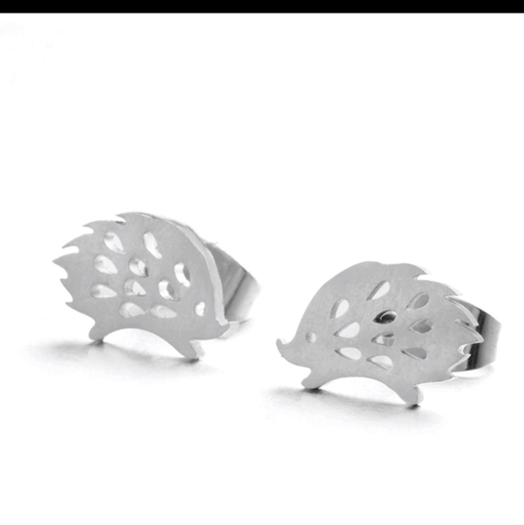 Earrings --Stainless Steel Hedgehog Studs - Picture 1 of 2